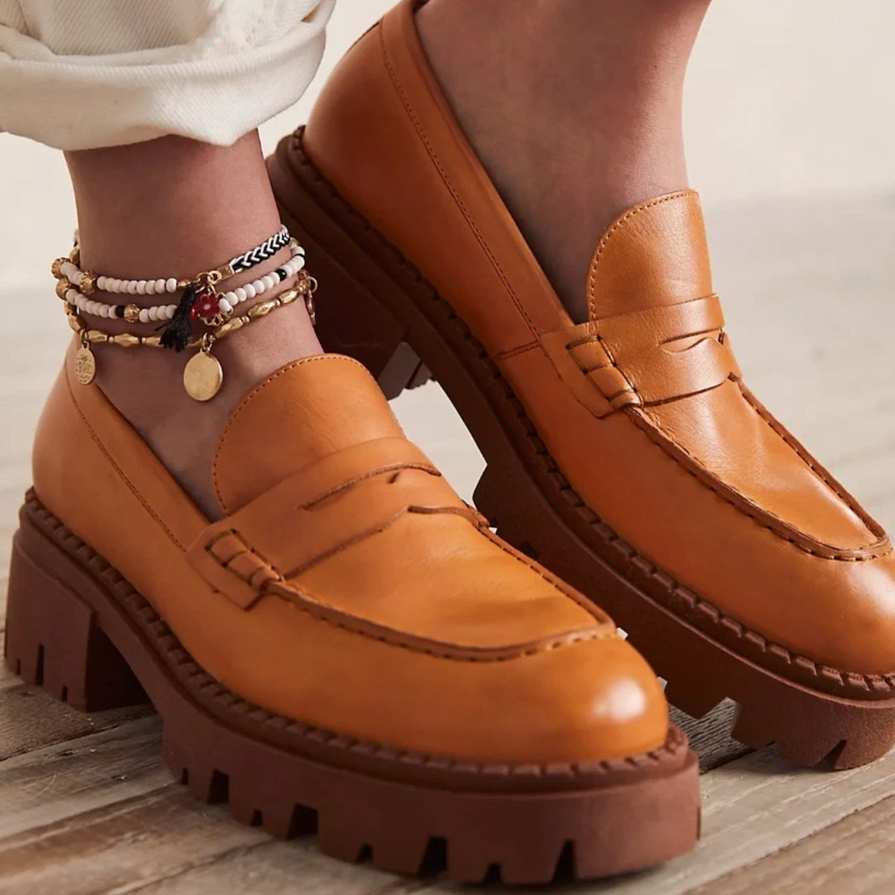 Free People Tan Leather Loafers